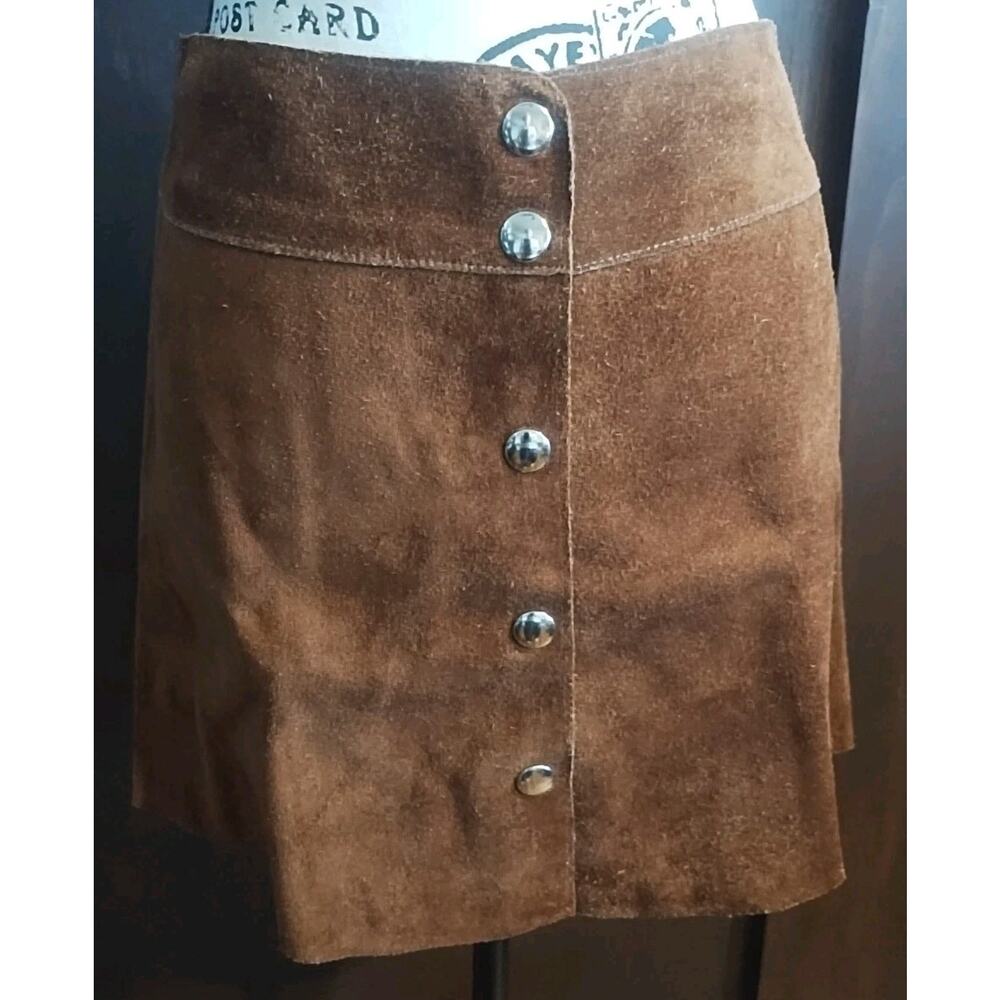 Heavy Vintage Suede Skirt 29 Small / Medium Full Snap Front Festival Soft 70s